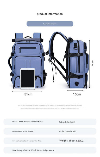 Large Capacity Convertible Travel Backpack - 16" Laptop Compartment, Shoe Pouch & USB Port(black) - Image 6