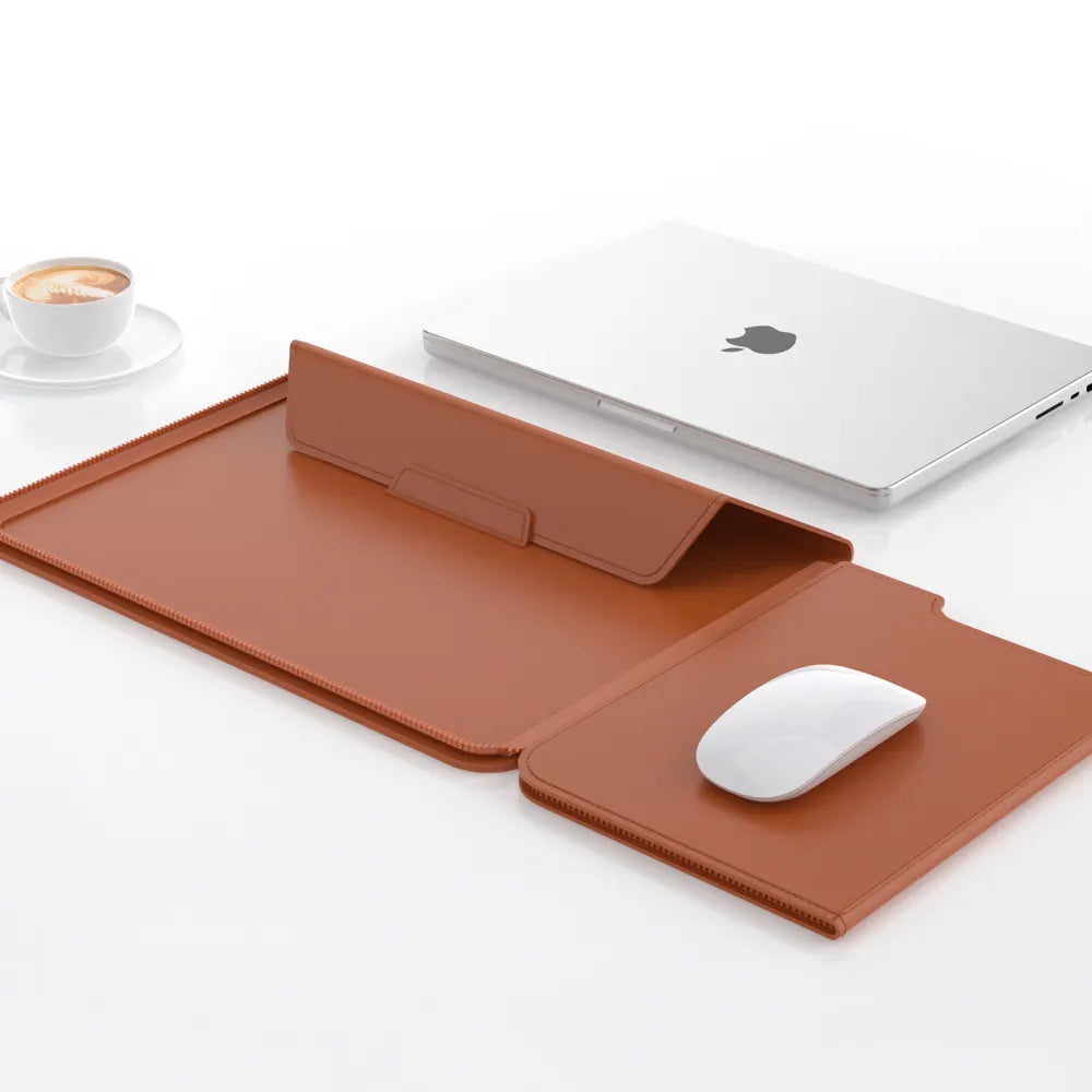 3-in-1 Detachable PU Leather Laptop Sleeve with Ergonomic Stand & Mouse Pad(brown  13/14 inch)