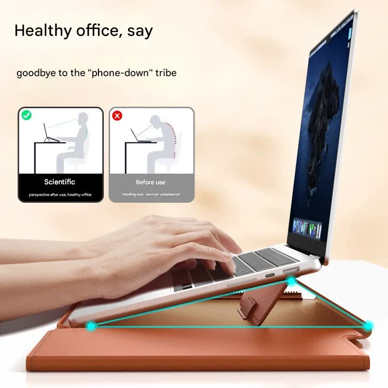 3-in-1 Detachable PU Leather Laptop Sleeve with Ergonomic Stand & Mouse Pad(grey  13/14 inch) - Image 4