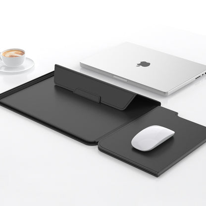 3-in-1 Detachable PU Leather Laptop Sleeve with Ergonomic Stand & Mouse Pad(black  13/14 inch)