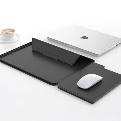 3-in-1 Detachable PU Leather Laptop Sleeve with Ergonomic Stand & Mouse Pad(black  13/14 inch)