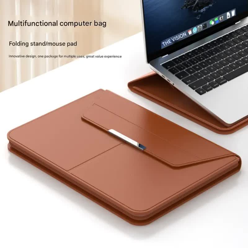 3-in-1 Detachable PU Leather Laptop Sleeve with Ergonomic Stand & Mouse Pad(black  13/14 inch) - Image 3