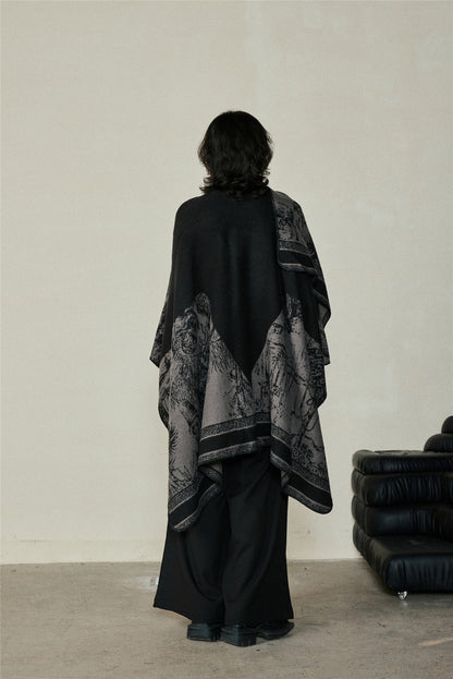 Faux Cashmere Shawl (Qingming Scroll Print) - Yellow Brown, 160*135cm - Image 4