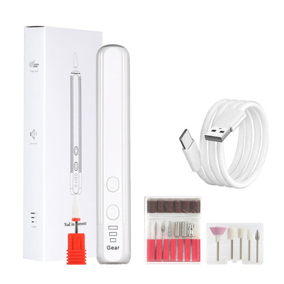 White Pro Portable Electric Nail Drill Kit With 10 Bits - Fast, Quiet, Rechargeable - Image 3