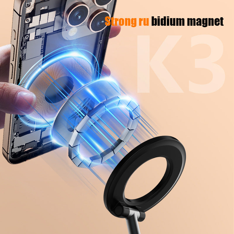 White 2-in-1 Folding Portable Selfie Light and Magnetic Phone Stand - Vlogging Ring Light with Adjustable Kickstand, Three-Color Soft Light &  USB Rechargeable - Image 4