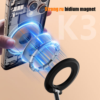 White 2-in-1 Folding Portable Selfie Light and Magnetic Phone Stand - Vlogging Ring Light with Adjustable Kickstand, Three-Color Soft Light &  USB Rechargeable - Image 4