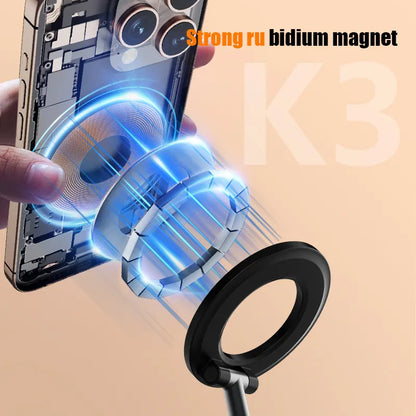 White 2-in-1 Folding Portable Selfie Light and Magnetic Phone Stand - Vlogging Ring Light with Adjustable Kickstand, Three-Color Soft Light &  USB Rechargeable - Image 4