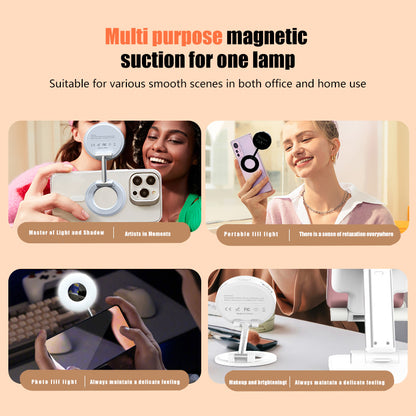 White 2-in-1 Folding Portable Selfie Light and Magnetic Phone Stand - Vlogging Ring Light with Adjustable Kickstand, Three-Color Soft Light &  USB Rechargeable - Image 5