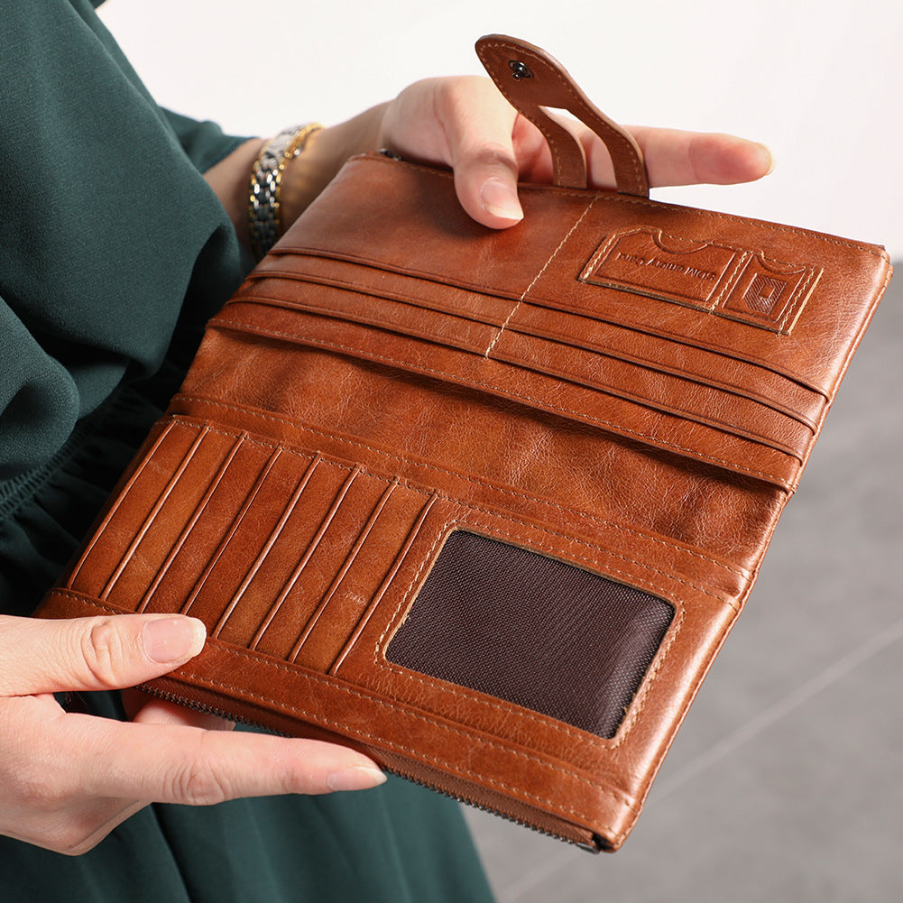 Blue Premium Leather Long Wallet Clutch Organizer 19x10x3cm - 15 Card Slots - Image 3