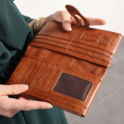 Red Premium Leather Long Wallet Clutch Organizer 19x10x3cm - 15 Card Slots - Image 3