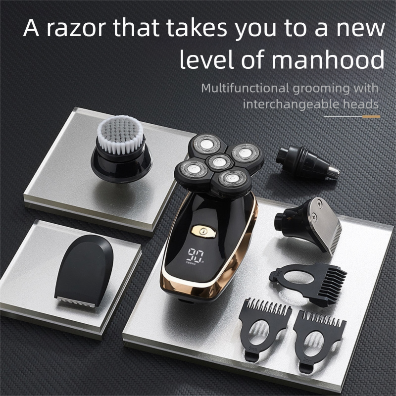 Black 5-in-1 Head Shaver & Grooming Kit - USB Charge - Image 3