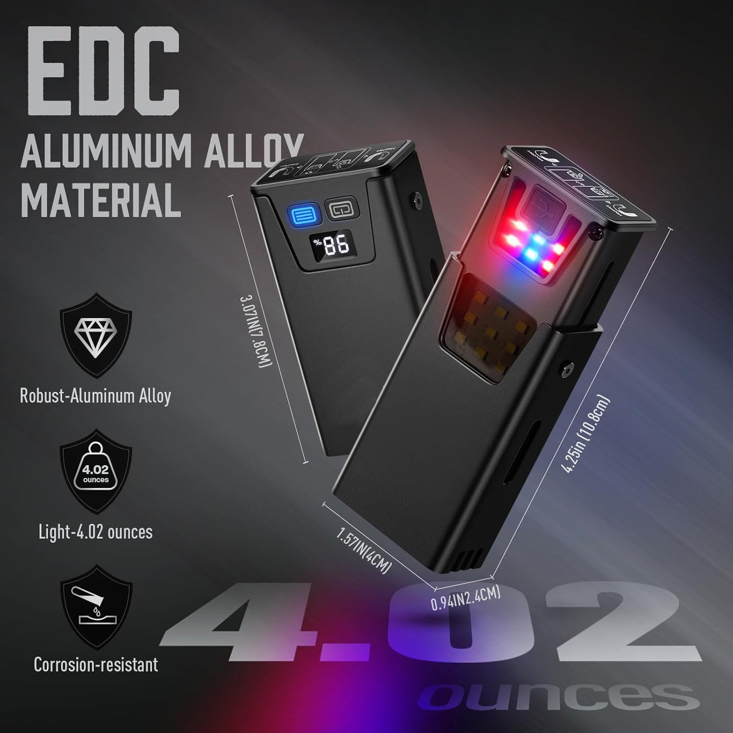 Pink-Blue Magnetic Flashlight: Spotlight, COB Flood,  Red&Blue Warning - Image 3