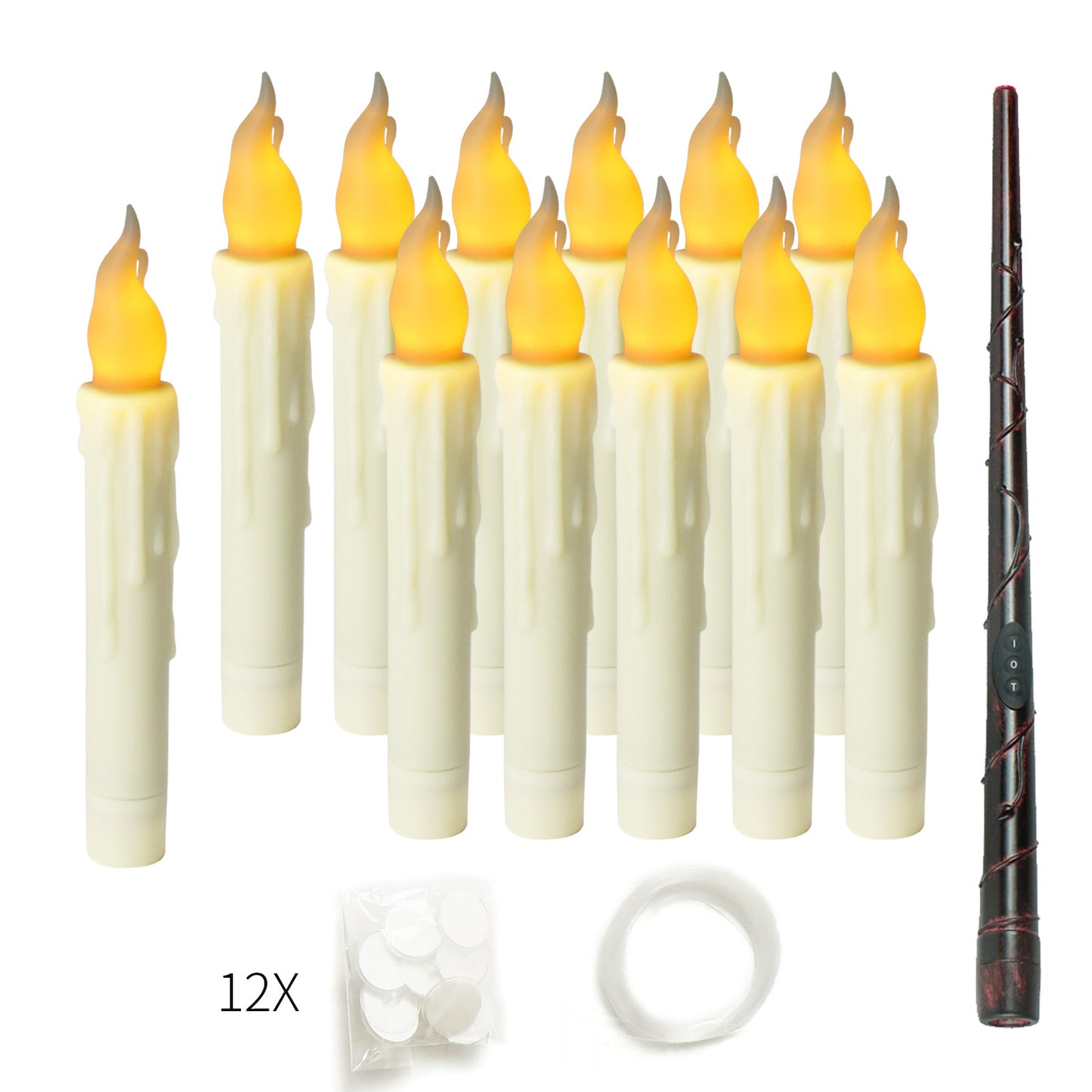 12-Pack LED Taper Candles, Remote, Hooks, & Line - Image 3