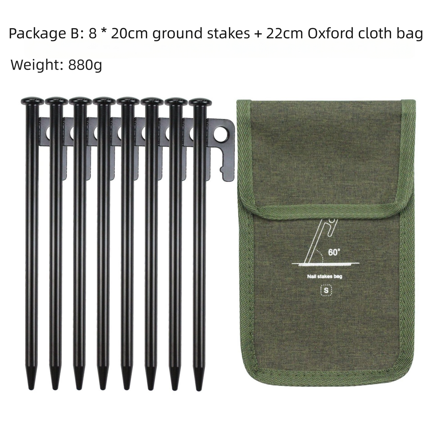 2pc Heavy-Duty 20cm Tent Stakes Kit (8 Pegs/pc) with Carry Bag - Image 2