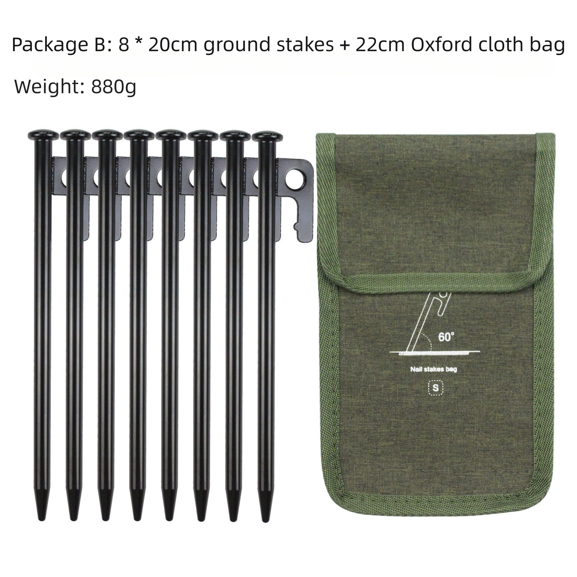 2pc Heavy-Duty 20cm Tent Stakes Kit (8 Pegs/pc) with Carry Bag - Image 2