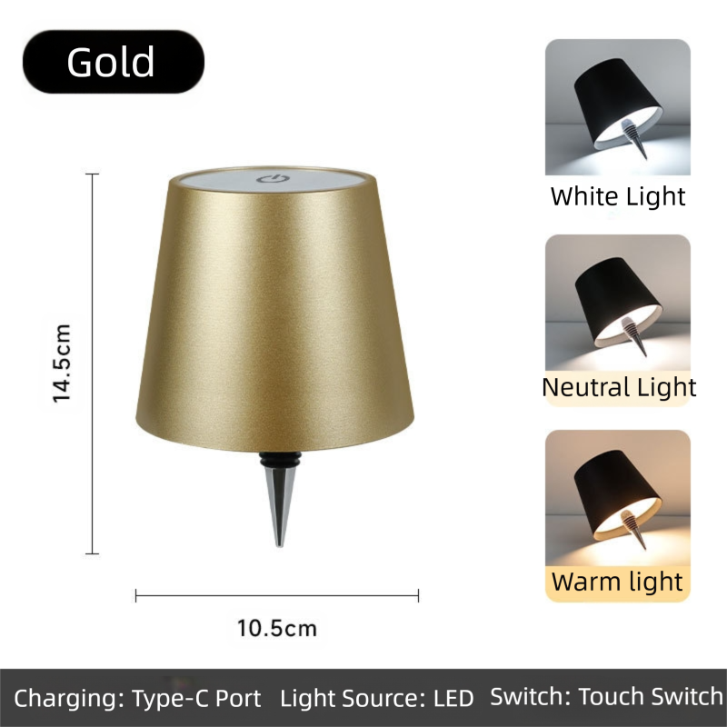Gold Cordless Tri-Color Wine Bottle LED Lamp - Image 5
