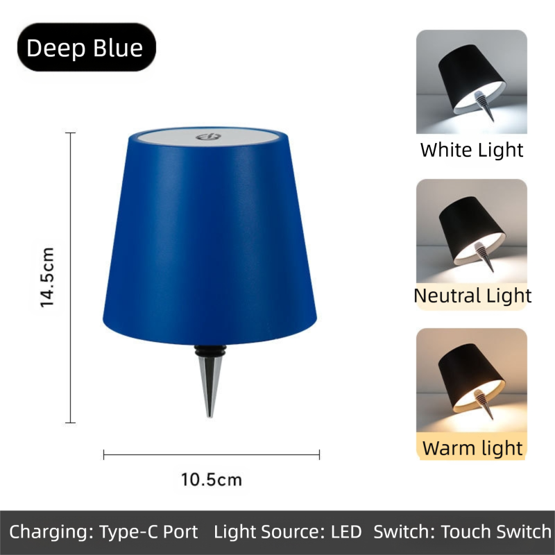 Deep-Blue Cordless Tri-Color Wine Bottle LED Lamp - Image 5