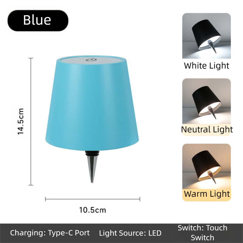 Blue Cordless Tri-Color Wine Bottle LED Lamp - Image 5