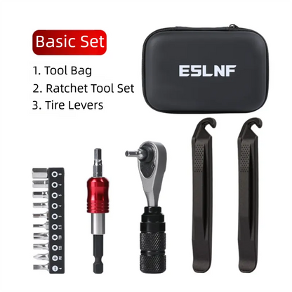 Compact Bicycle Ratchet Tool Kit - Bidirectional Wrench,Magnetic Bits & Tire Levers