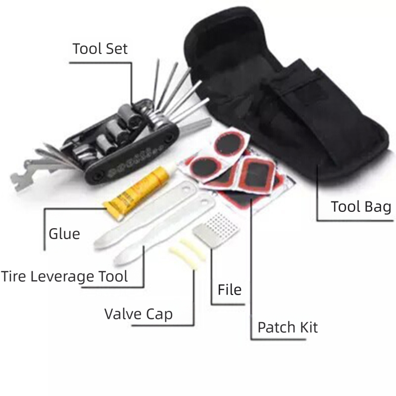 16-in-1 bicycle repair tool kit - multi-tool, tire patch, tire lever & file - Image 2