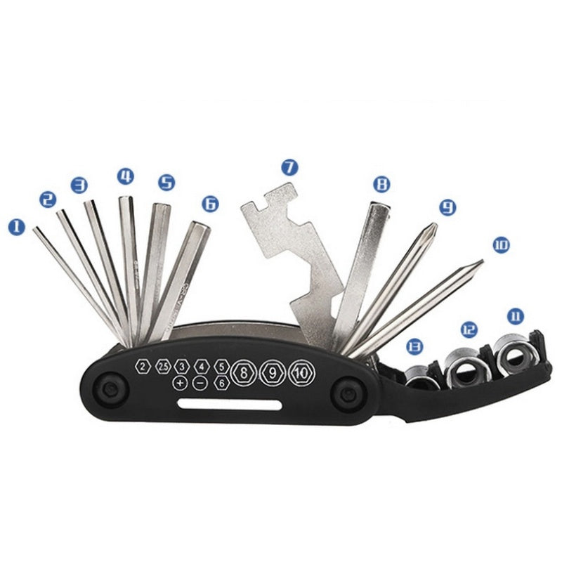 16-in-1 bicycle repair tool kit - multi-tool, tire patch, tire lever & file - Image 3