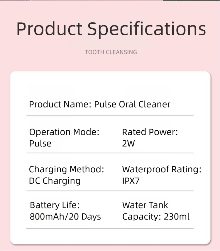 Pink Cordless Water Flosser, USB Rechargeable with 4 Tips - Image 3
