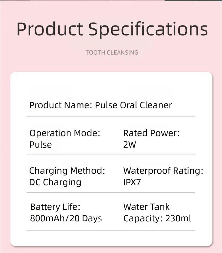 Pink Cordless Water Flosser, USB Rechargeable with 4 Tips - Image 3