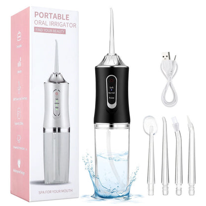 Black Cordless Water Flosser & Oral Irrigator - USB Rechargeable Portable Teeth Cleaner with 3 Modes & 4 Jet Tips