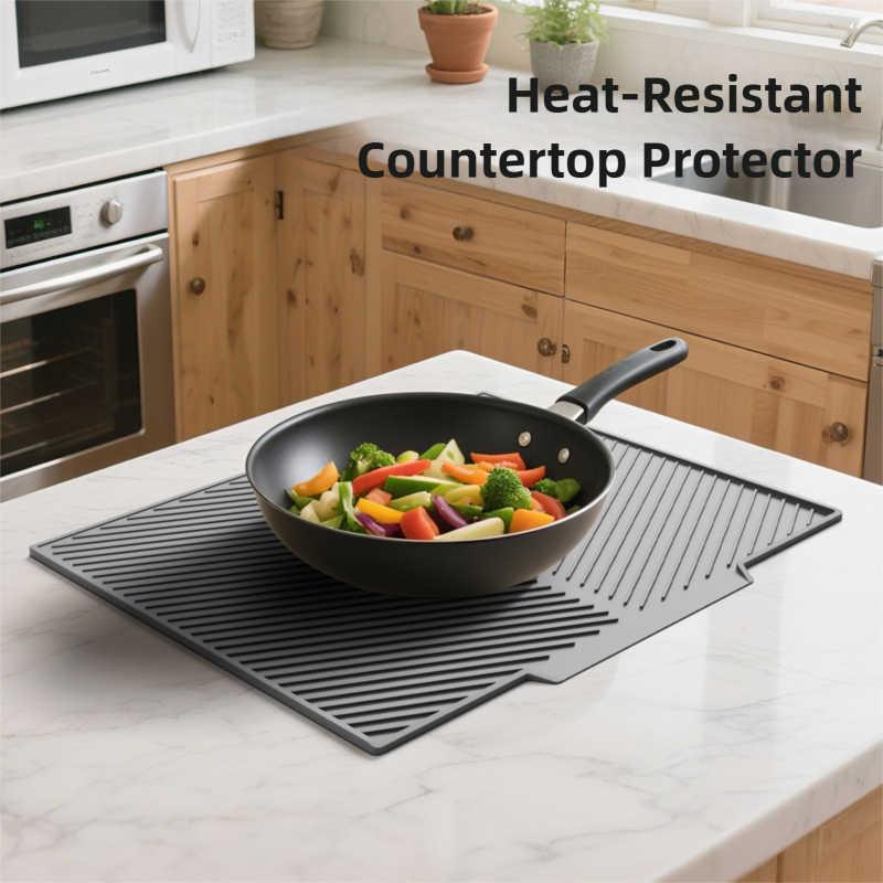 2PC Black Multi-Use Drain Mat (43x33 cm) – Non-Slip Heat Protection for Dish Drying & Prep - Image 3