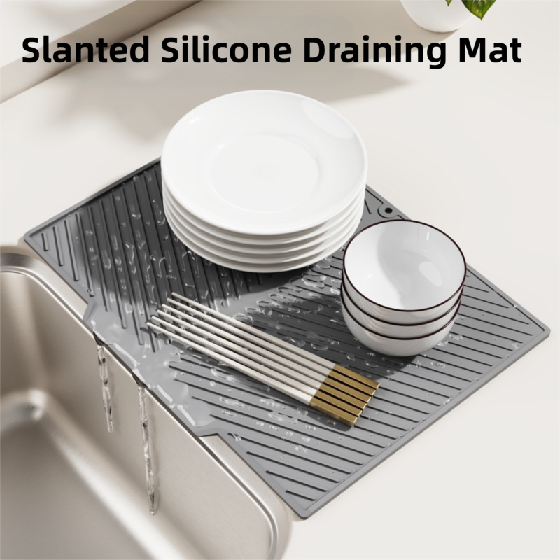2PC Black Multi-Use Drain Mat (37x27 cm) – Non-Slip Heat Protection for Dish Drying & Prep - Image 2