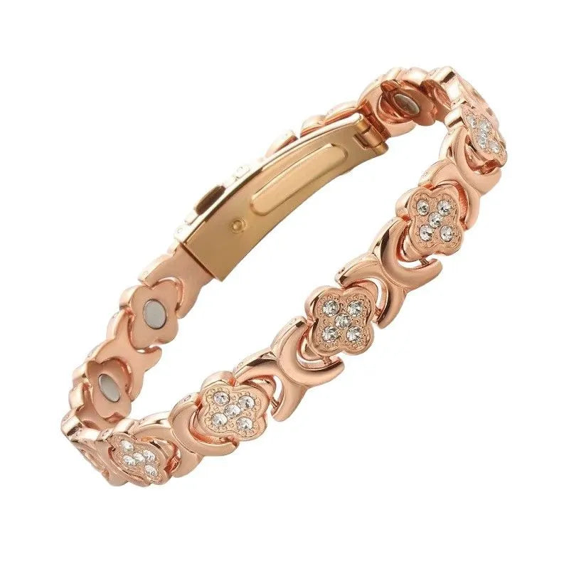 3-Pack 13cm Clover Magnetic Bracelet Set – Rose Gold/Gold/Silver Tone,Crystal Inlay for Women - Image 2