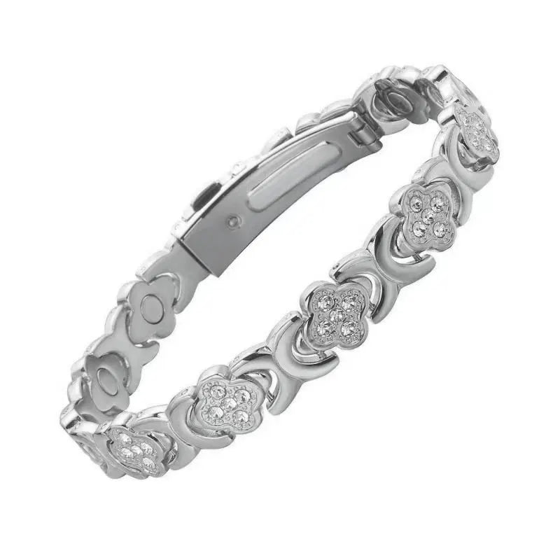 3-Pack 13cm Clover Magnetic Bracelet Set – Rose Gold/Gold/Silver Tone,Crystal Inlay for Women - Image 4