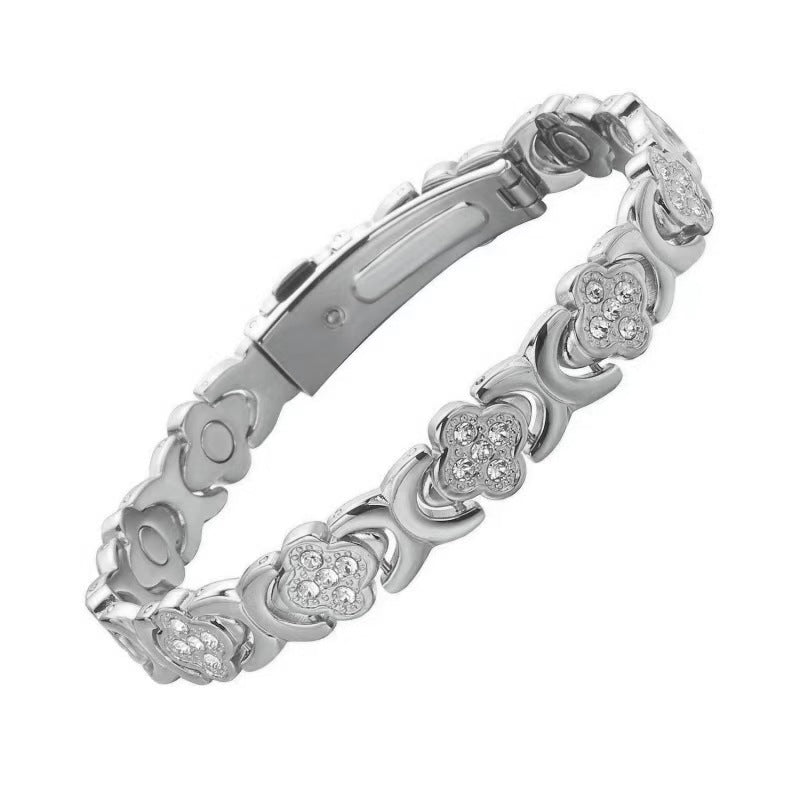 3-Pack 13cm Clover Magnetic Bracelet Set – Rose Gold/Gold/Silver Tone,Crystal Inlay for Women - Image 3