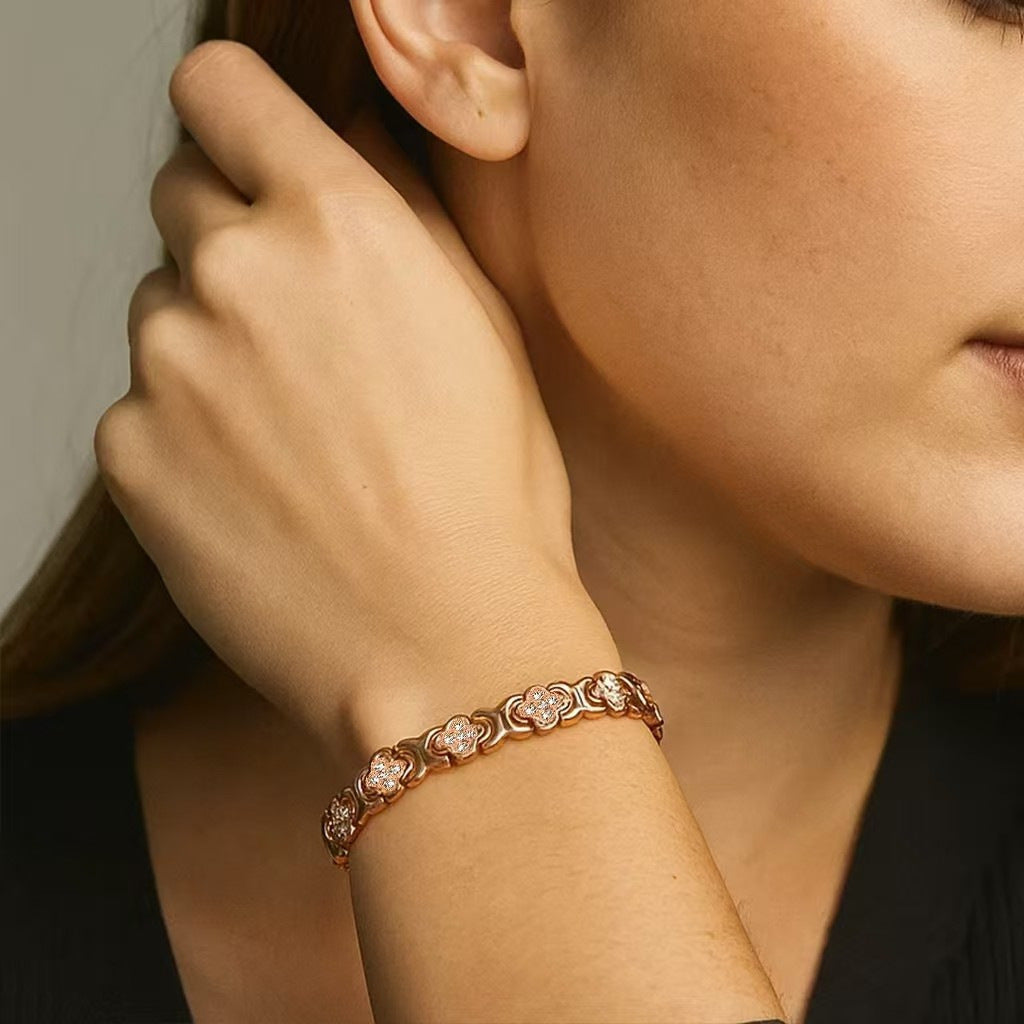 3-Pack 13cm Clover Magnetic Bracelet Set – Rose Gold/Gold/Silver Tone,Crystal Inlay for Women - Image 4