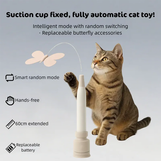 Automatic Interactive Butterfly Cat Toy – Electric Rotating Wand with 60CM Steel Wire, Suction Base & 2 Smart Modes for Kitten Enrichment - Image 2