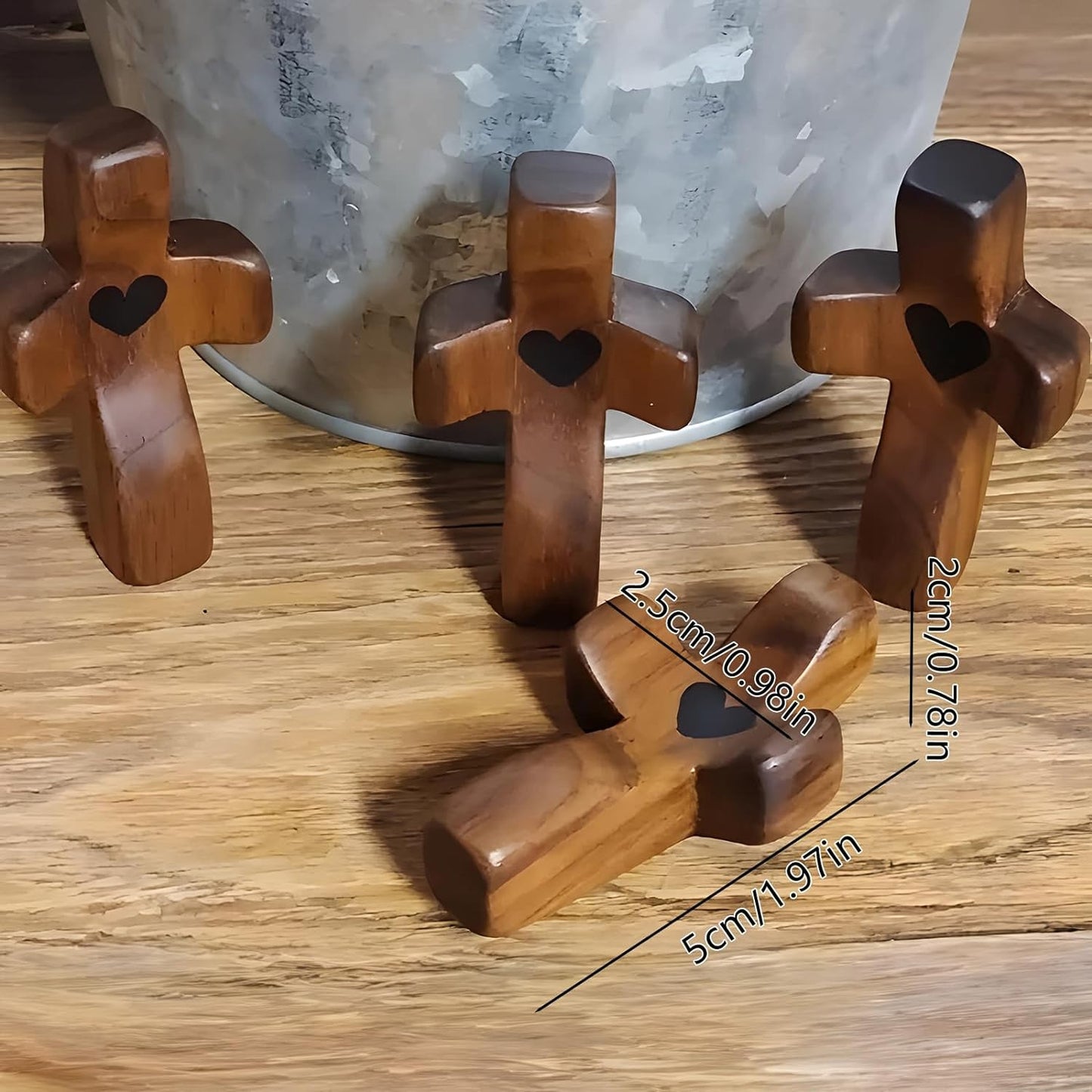 Set of 5 Black Peachwood Heart Cross – Multi-functional Spiritual Symbols for Home and Office, Religious, Ornaments Mini - Image 3