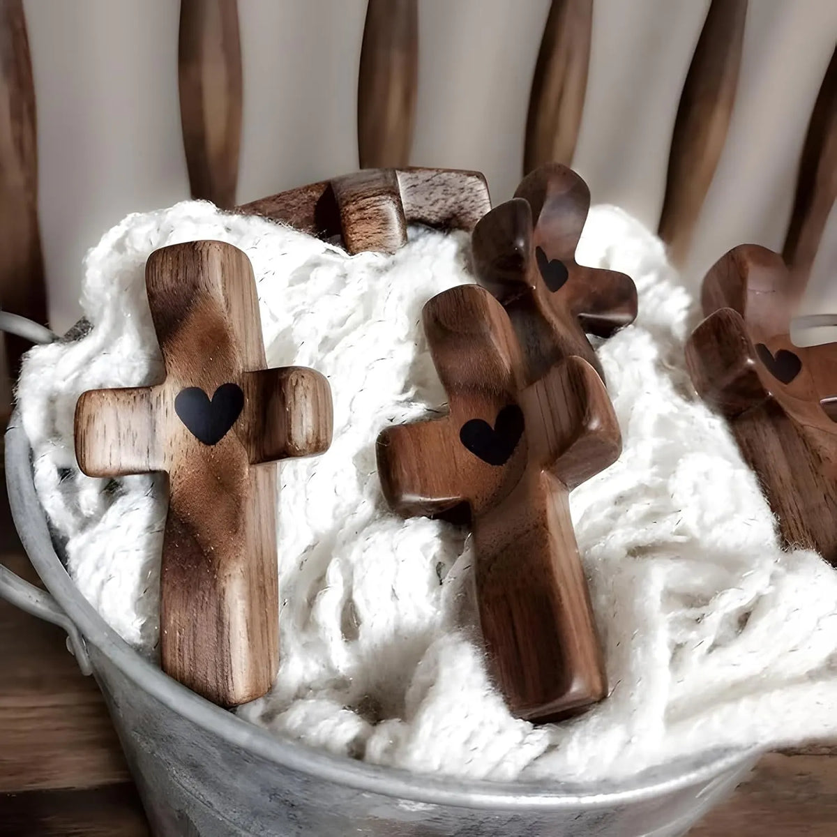 Set of 5 Black Peachwood Heart Cross – Multi-functional Spiritual Symbols for Home and Office, Religious, Ornaments Mini - Image 4