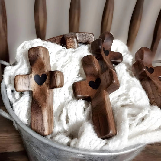 Set of 5 Black Peachwood Heart Cross – Multi-functional Spiritual Symbols for Home and Office, Religious, Ornaments Mini - Image 4