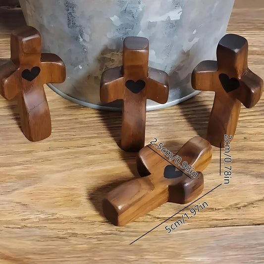 Set of 5 Red Peachwood Heart Cross – Multi-functional Spiritual Symbols for Home and Office, Religious, Ornaments Mini - Image 3