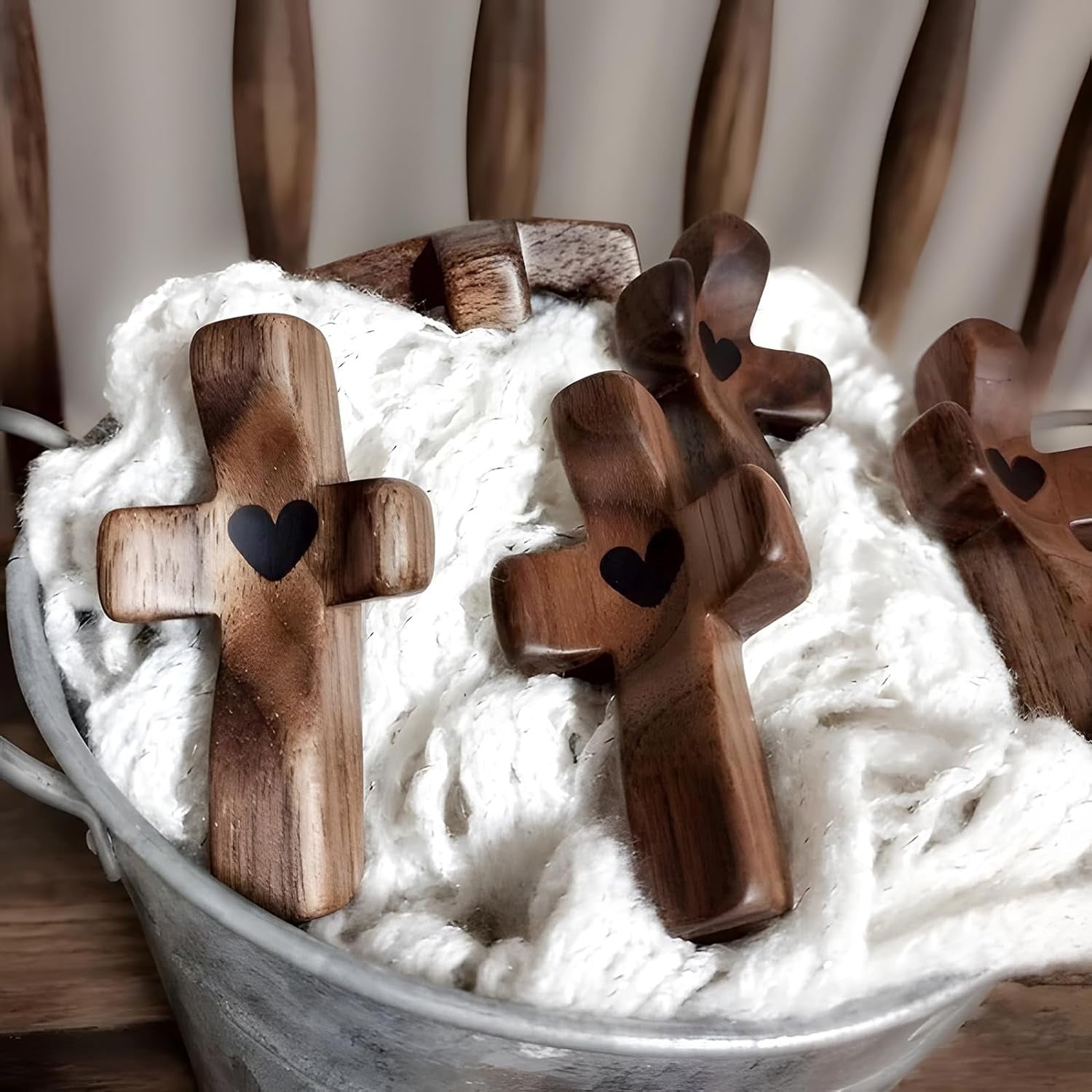 Set of 5 Red Peachwood Heart Cross – Multi-functional Spiritual Symbols for Home and Office, Religious, Ornaments Mini - Image 4