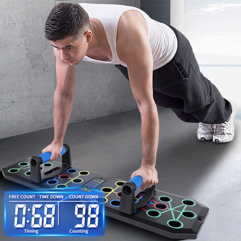 30-Hole Black Foldable Push Up Board with Resistance Bands & Non-Slip Grips for Home Gym - Image 2