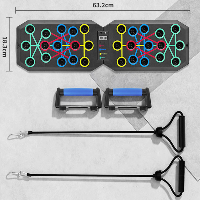 30-Hole Black Foldable Smart Push Up Board with Digital Counter/Timer, Resistance Bands for Full Body Home Workout - Image 3