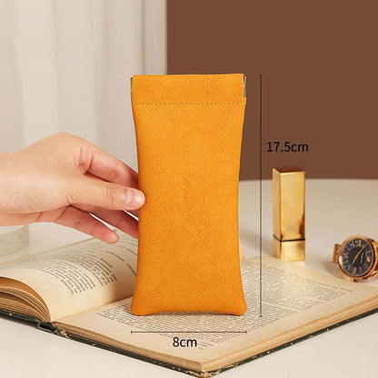 3-Pieces PU Orange Leather Glasses Pouch(18 * 8 CM) – Water Resistant, Soft Lining, Snap Closure, Universal Storage - Image 2