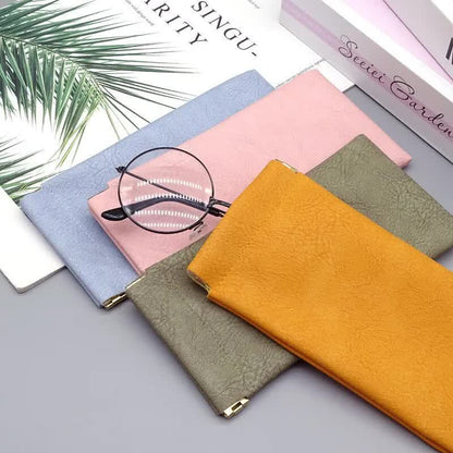 3-Pieces PU Green Leather Glasses Pouch(18 * 8 CM) – Water Resistant, Soft Lining, Snap Closure, Universal Storage - Image 3