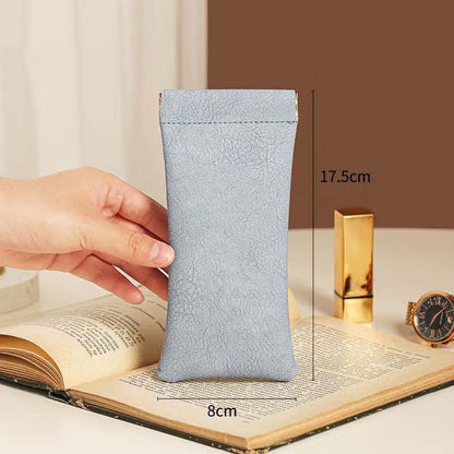 3-Pieces PU Blue Leather Glasses Pouch(18 * 8 CM) – Water Resistant, Soft Lining, Snap Closure, Universal Storage - Image 2