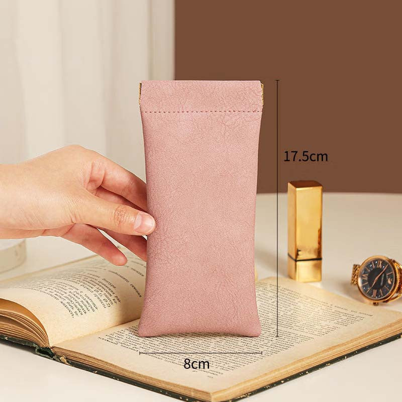3-Pieces PU Pink Leather Glasses Pouch(18 * 8 CM) – Water Resistant, Soft Lining, Snap Closure, Universal Storage - Image 2