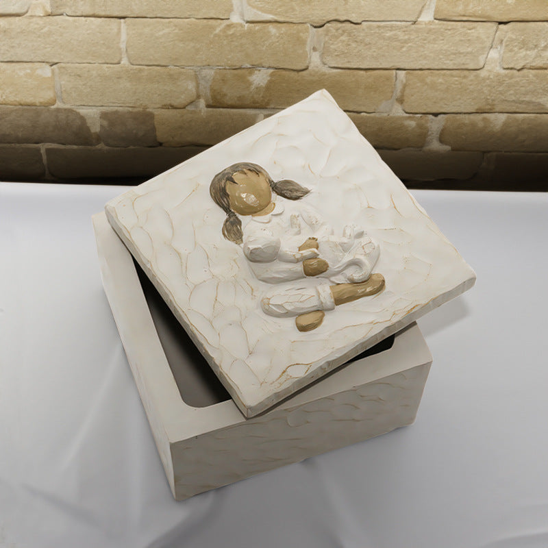 Resin Pet Urn Keepsake Box(8.5*8.5*5.3CM) – Child Hugging Cat Cremation Memorial - Image 3