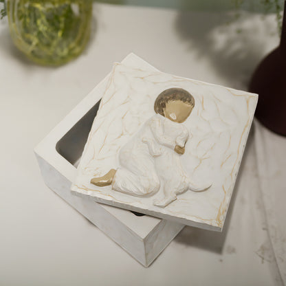 Resin Pet Urn Keepsake Box(8.5*8.5*5.3CM) – Child Hugging Dog Cremation Memorial - Image 2