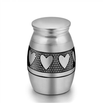 6-Pack 25x16mm Heart Pattern Mini Keepsake Urn – Steel Ashes Memento for Beloved Pets