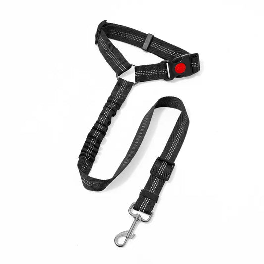 2PC Black Adjustable Dog Car Safety Seat Belt Leash - Anti-Shock Bungee Headrest Restraint with Reflective Stitching & 316 Stainless Steel Clip
